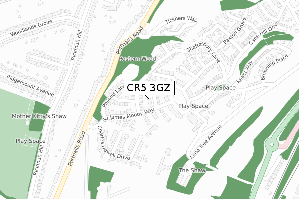 CR5 3GZ map - large scale - OS Open Zoomstack (Ordnance Survey)