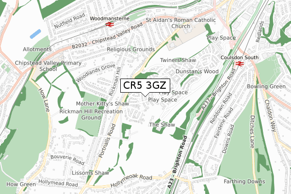 CR5 3GZ map - small scale - OS Open Zoomstack (Ordnance Survey)