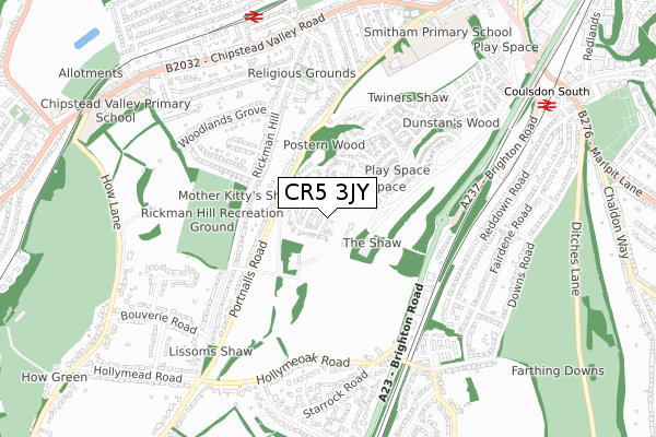 CR5 3JY map - small scale - OS Open Zoomstack (Ordnance Survey)