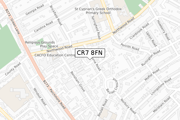 CR7 8FN map - large scale - OS Open Zoomstack (Ordnance Survey)