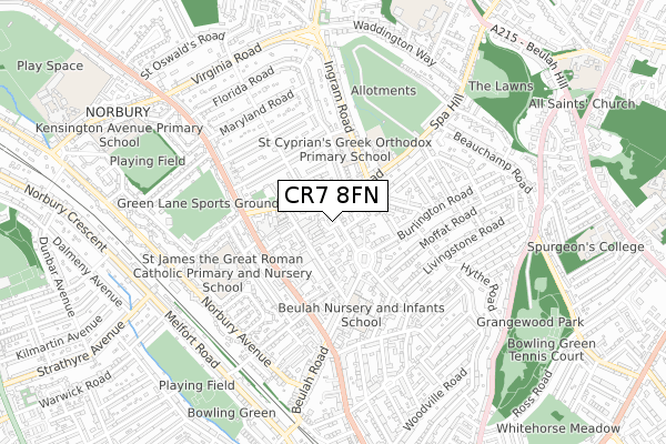 CR7 8FN map - small scale - OS Open Zoomstack (Ordnance Survey)