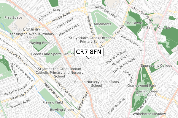 CR7 8FN map - small scale - OS Open Zoomstack (Ordnance Survey) CR7 8FN map - small scale - OS Open Zoomstack (Ordnance Survey)