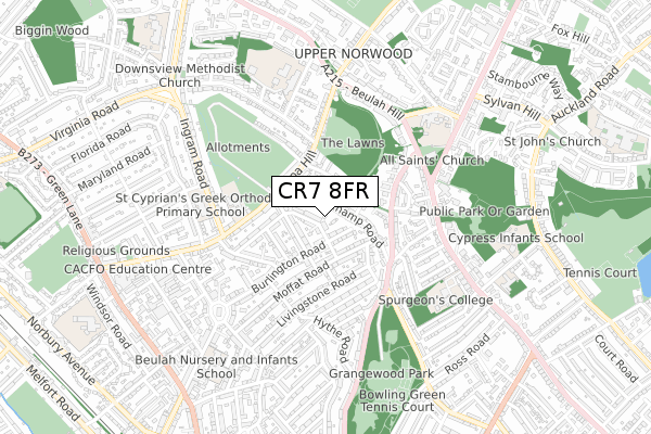 CR7 8FR map - small scale - OS Open Zoomstack (Ordnance Survey) CR7 8FR map - small scale - OS Open Zoomstack (Ordnance Survey)