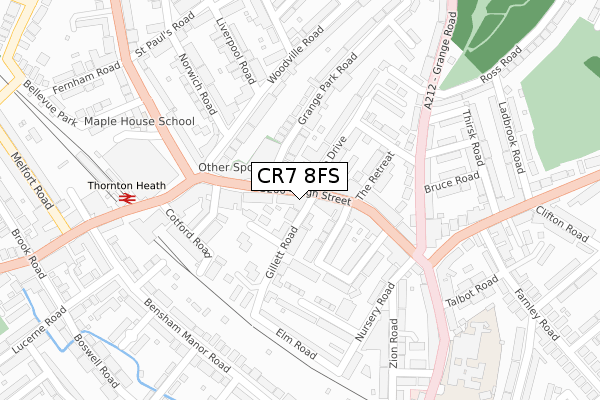CR7 8FS map - large scale - OS Open Zoomstack (Ordnance Survey)