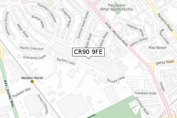 CR90 9FE map - large scale - OS Open Zoomstack (Ordnance Survey)