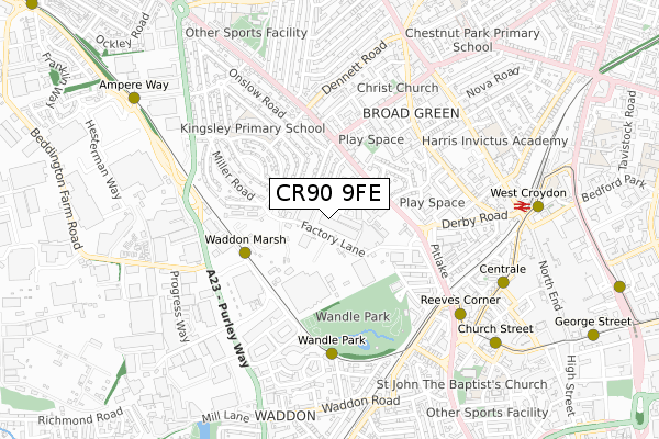 CR90 9FE map - small scale - OS Open Zoomstack (Ordnance Survey)