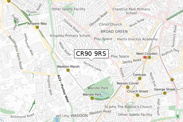 CR90 9RS map - small scale - OS Open Zoomstack (Ordnance Survey)