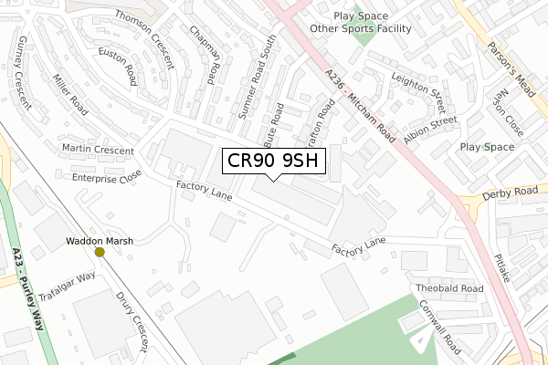 CR90 9SH map - large scale - OS Open Zoomstack (Ordnance Survey)