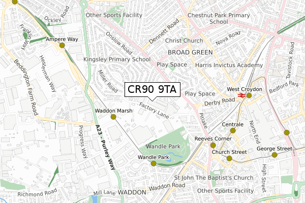 CR90 9TA map - small scale - OS Open Zoomstack (Ordnance Survey)