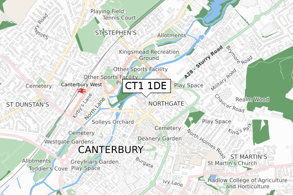 CT1 1DE map - small scale - OS Open Zoomstack (Ordnance Survey)