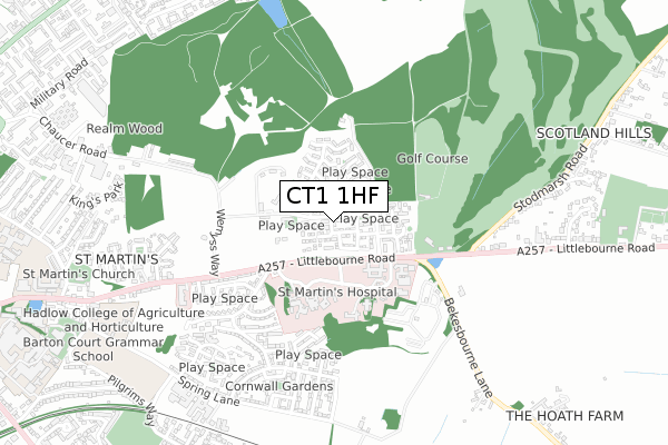 CT1 1HF map - small scale - OS Open Zoomstack (Ordnance Survey)