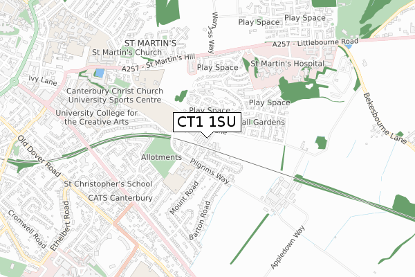 CT1 1SU map - small scale - OS Open Zoomstack (Ordnance Survey)