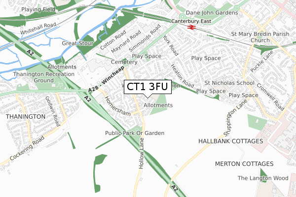 CT1 3FU map - small scale - OS Open Zoomstack (Ordnance Survey)