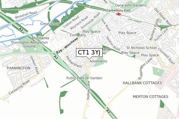 CT1 3YJ map - small scale - OS Open Zoomstack (Ordnance Survey) CT1 3YJ map - small scale - OS Open Zoomstack (Ordnance Survey)