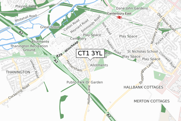 CT1 3YL map - small scale - OS Open Zoomstack (Ordnance Survey)