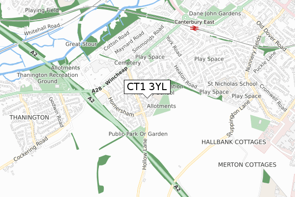 CT1 3YL map - small scale - OS Open Zoomstack (Ordnance Survey) CT1 3YL map - small scale - OS Open Zoomstack (Ordnance Survey)