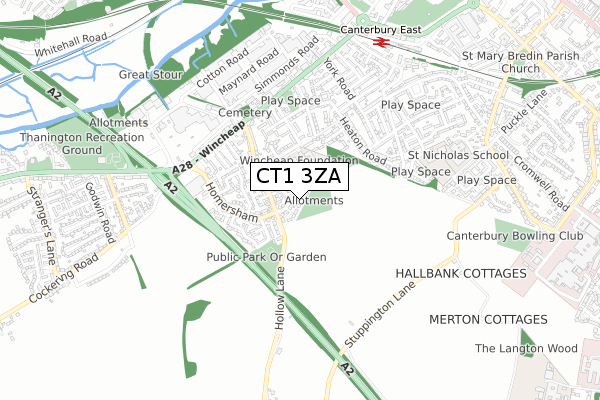 CT1 3ZA map - small scale - OS Open Zoomstack (Ordnance Survey) CT1 3ZA map - small scale - OS Open Zoomstack (Ordnance Survey)