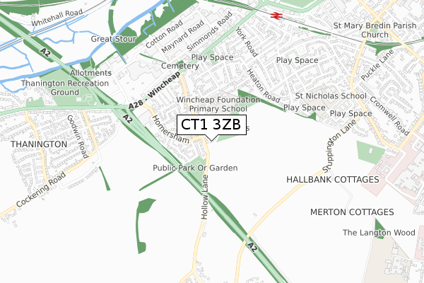 CT1 3ZB map - small scale - OS Open Zoomstack (Ordnance Survey)