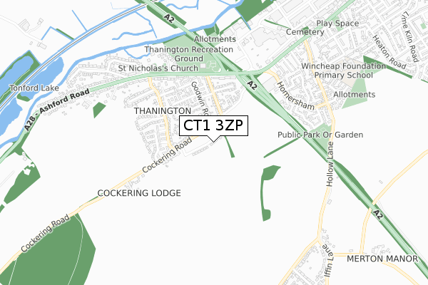CT1 3ZP map - small scale - OS Open Zoomstack (Ordnance Survey)