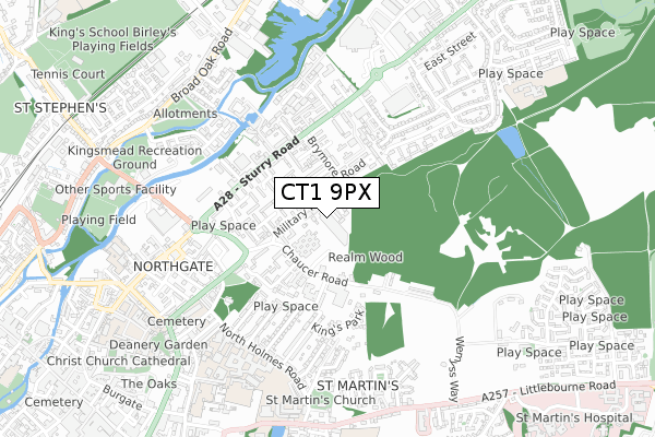 CT1 9PX map - small scale - OS Open Zoomstack (Ordnance Survey)