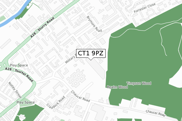 CT1 9PZ map - large scale - OS Open Zoomstack (Ordnance Survey)