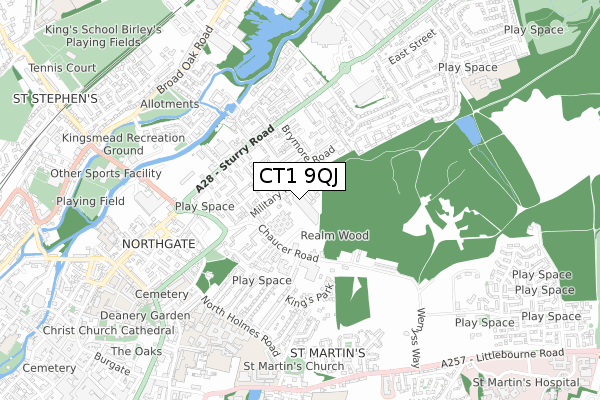 CT1 9QJ map - small scale - OS Open Zoomstack (Ordnance Survey) CT1 9QJ map - small scale - OS Open Zoomstack (Ordnance Survey)