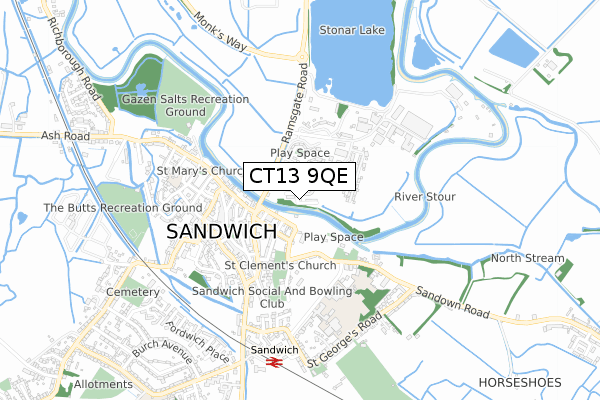 CT13 9QE map - small scale - OS Open Zoomstack (Ordnance Survey)