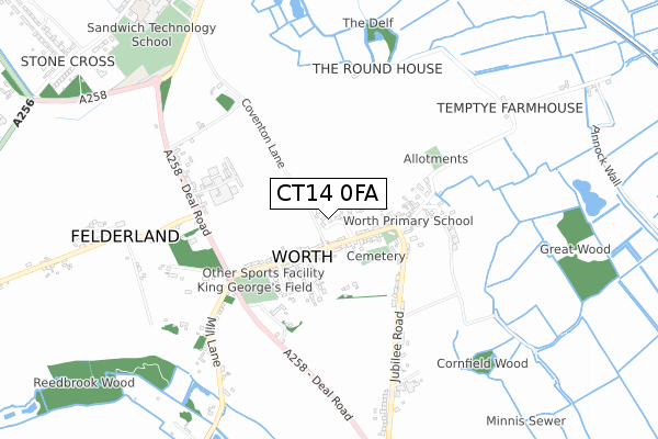 CT14 0FA map - small scale - OS Open Zoomstack (Ordnance Survey)