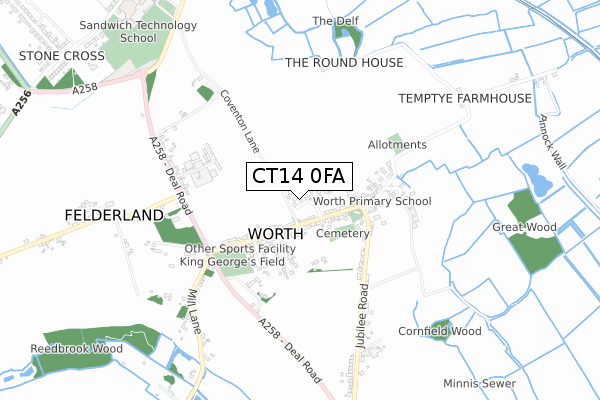 CT14 0FA map - small scale - OS Open Zoomstack (Ordnance Survey) CT14 0FA map - small scale - OS Open Zoomstack (Ordnance Survey)