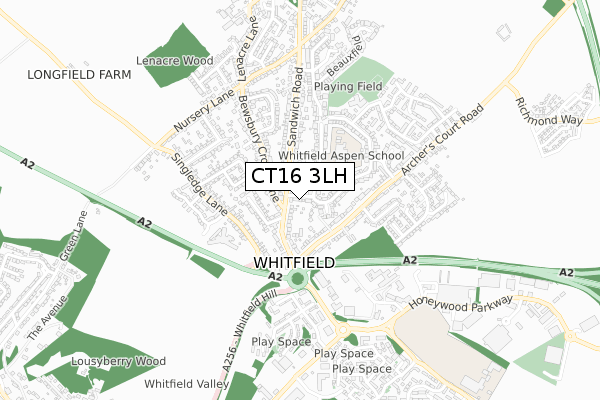 CT16 3LH map - small scale - OS Open Zoomstack (Ordnance Survey)