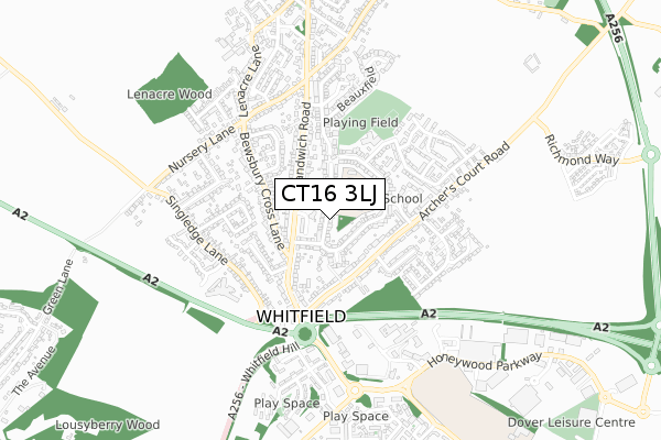 CT16 3LJ map - small scale - OS Open Zoomstack (Ordnance Survey)