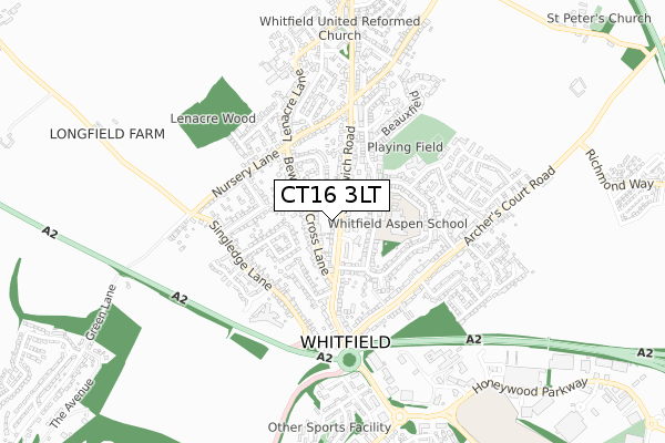 CT16 3LT map - small scale - OS Open Zoomstack (Ordnance Survey)