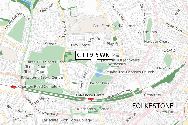 CT19 5WN map - small scale - OS Open Zoomstack (Ordnance Survey)