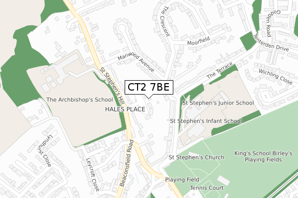 CT2 7BE map - large scale - OS Open Zoomstack (Ordnance Survey)