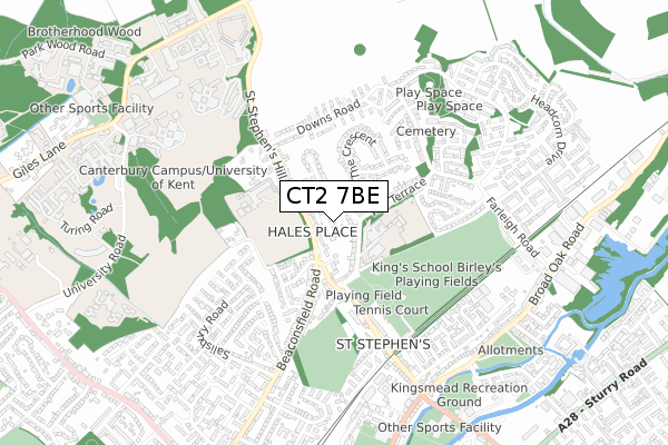 CT2 7BE map - small scale - OS Open Zoomstack (Ordnance Survey)