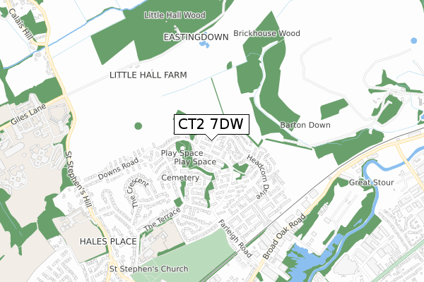 CT2 7DW map - small scale - OS Open Zoomstack (Ordnance Survey)