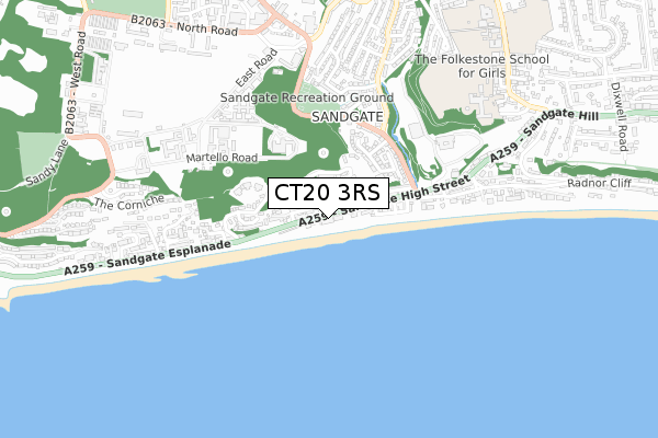 CT20 3RS map - small scale - OS Open Zoomstack (Ordnance Survey)