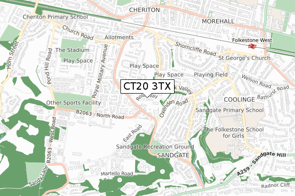 CT20 3TX map - small scale - OS Open Zoomstack (Ordnance Survey)