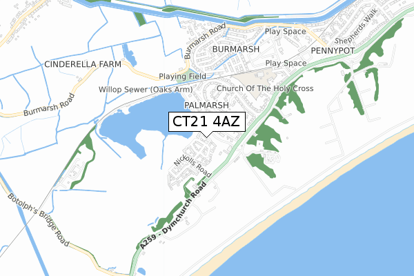CT21 4AZ map - small scale - OS Open Zoomstack (Ordnance Survey) CT21 4AZ map - small scale - OS Open Zoomstack (Ordnance Survey)