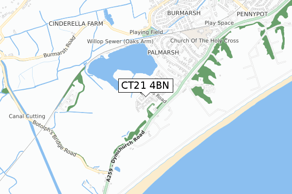 CT21 4BN map - small scale - OS Open Zoomstack (Ordnance Survey)