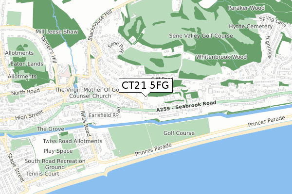 CT21 5FG map - small scale - OS Open Zoomstack (Ordnance Survey)