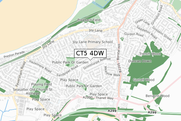 CT5 4DW map - small scale - OS Open Zoomstack (Ordnance Survey)
