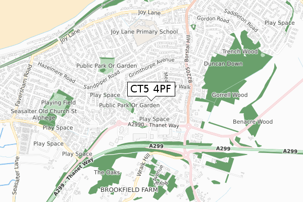 CT5 4PF map - small scale - OS Open Zoomstack (Ordnance Survey)