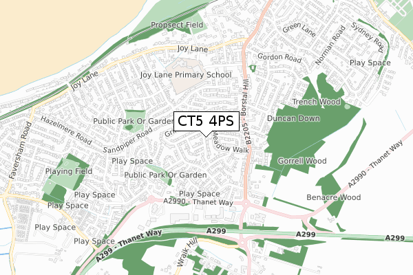 CT5 4PS map - small scale - OS Open Zoomstack (Ordnance Survey)