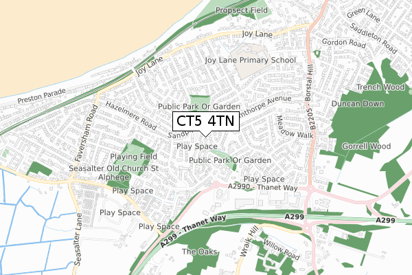 CT5 4TN map - small scale - OS Open Zoomstack (Ordnance Survey)