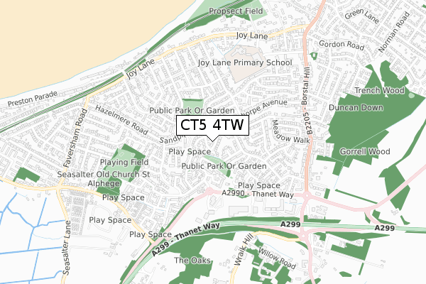 CT5 4TW map - small scale - OS Open Zoomstack (Ordnance Survey)