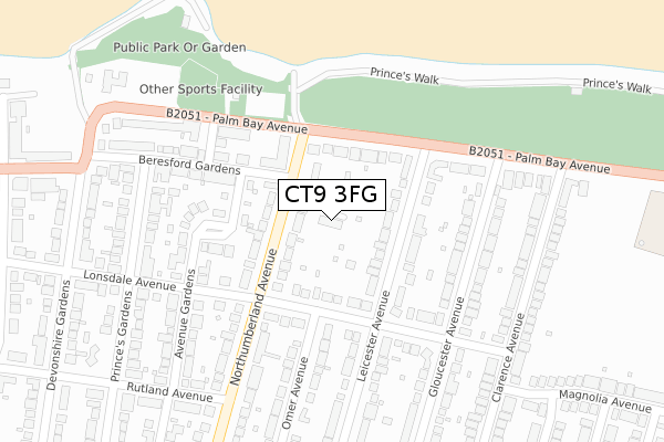 CT9 3FG map - large scale - OS Open Zoomstack (Ordnance Survey)