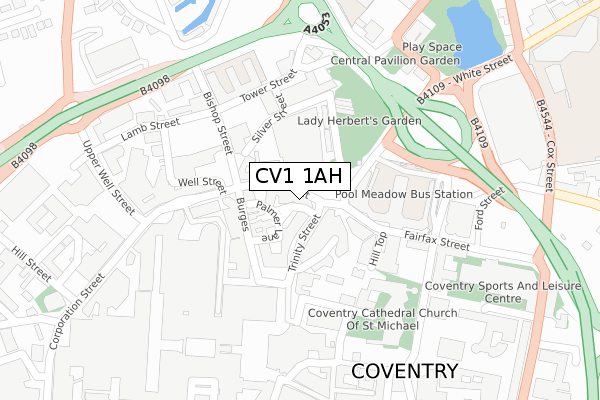 CV1 1AH map - large scale - OS Open Zoomstack (Ordnance Survey)