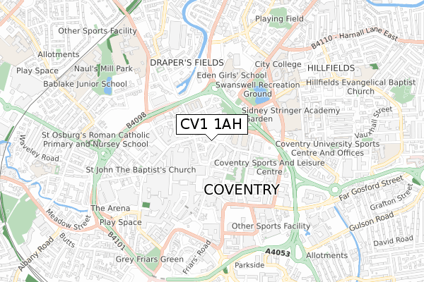CV1 1AH map - small scale - OS Open Zoomstack (Ordnance Survey)