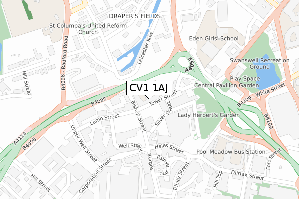 CV1 1AJ map - large scale - OS Open Zoomstack (Ordnance Survey)